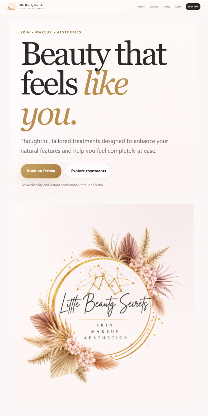 Little Beauty Secrets mobile homepage presentation.